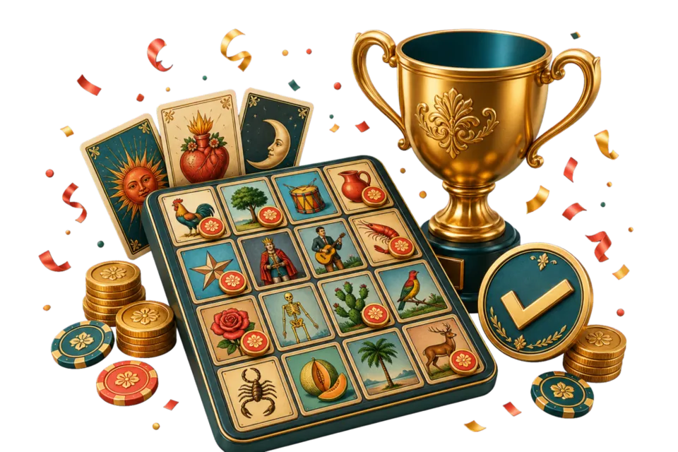 Tabla ganadora verificada con trofeo y premios
