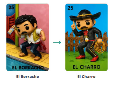 Comparación de la carta 25: El Borracho se reemplaza por El Charro