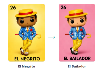 Comparación de la carta 26: el nombre tradicional El Negrito cambia a El Bailador