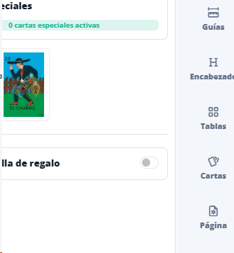 Detalle del panel Especiales con El Charro disponible y ninguna variante activa