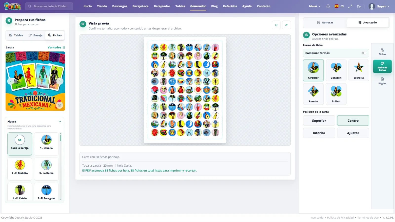 Generador de fichas de loteria en Loteria Chida