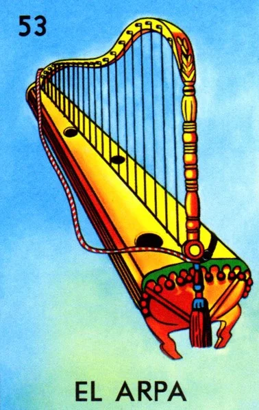 Carta El arpa de la Loteria Mexicana